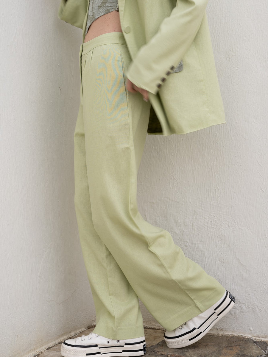 oriental linen straight pants