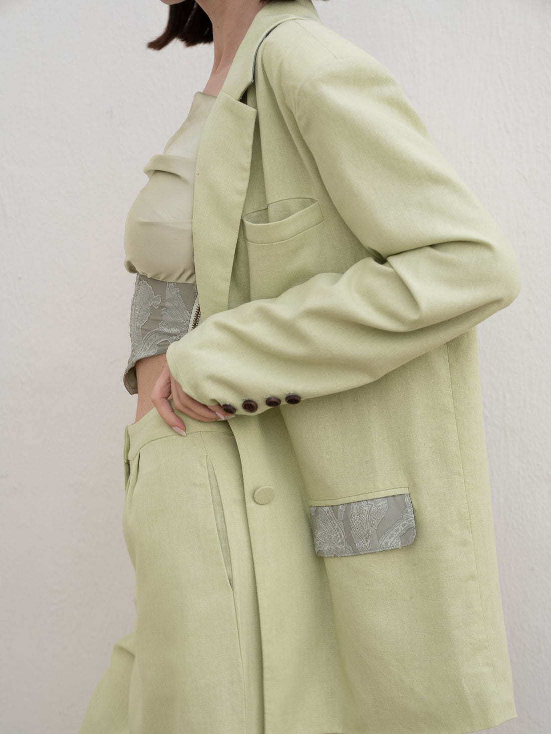 oriental linen jacket / 若葉(light green)