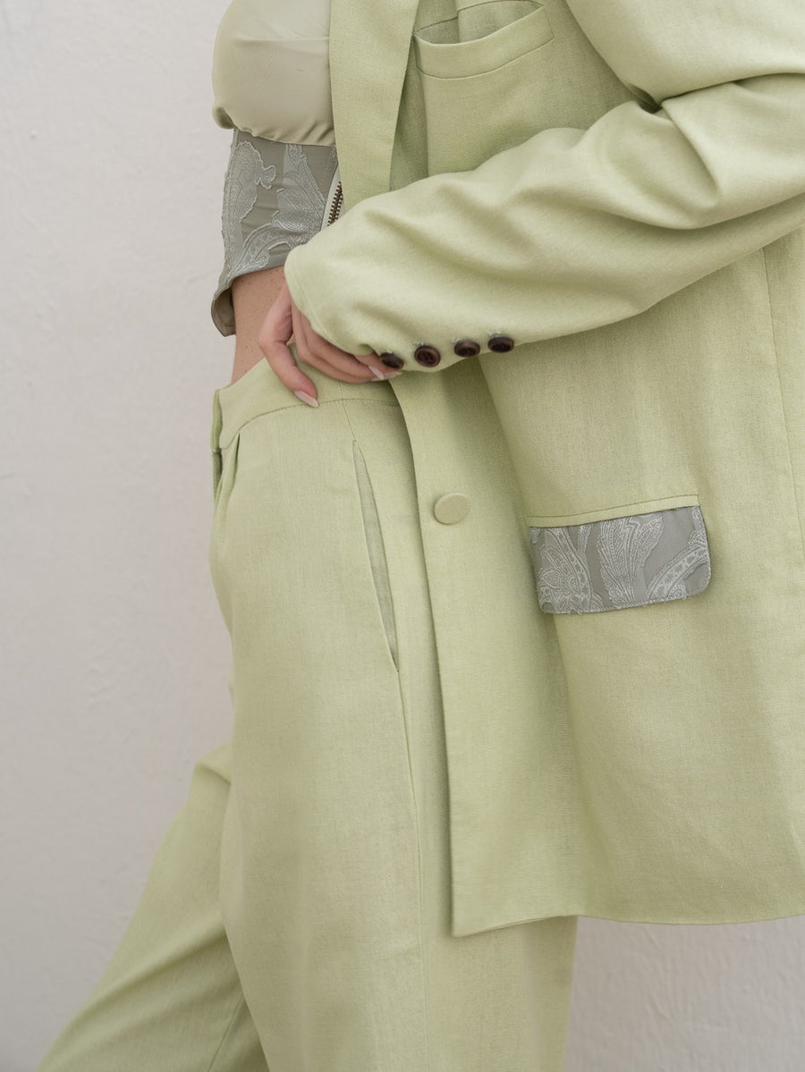 oriental linen straight pants / 若葉(light green)