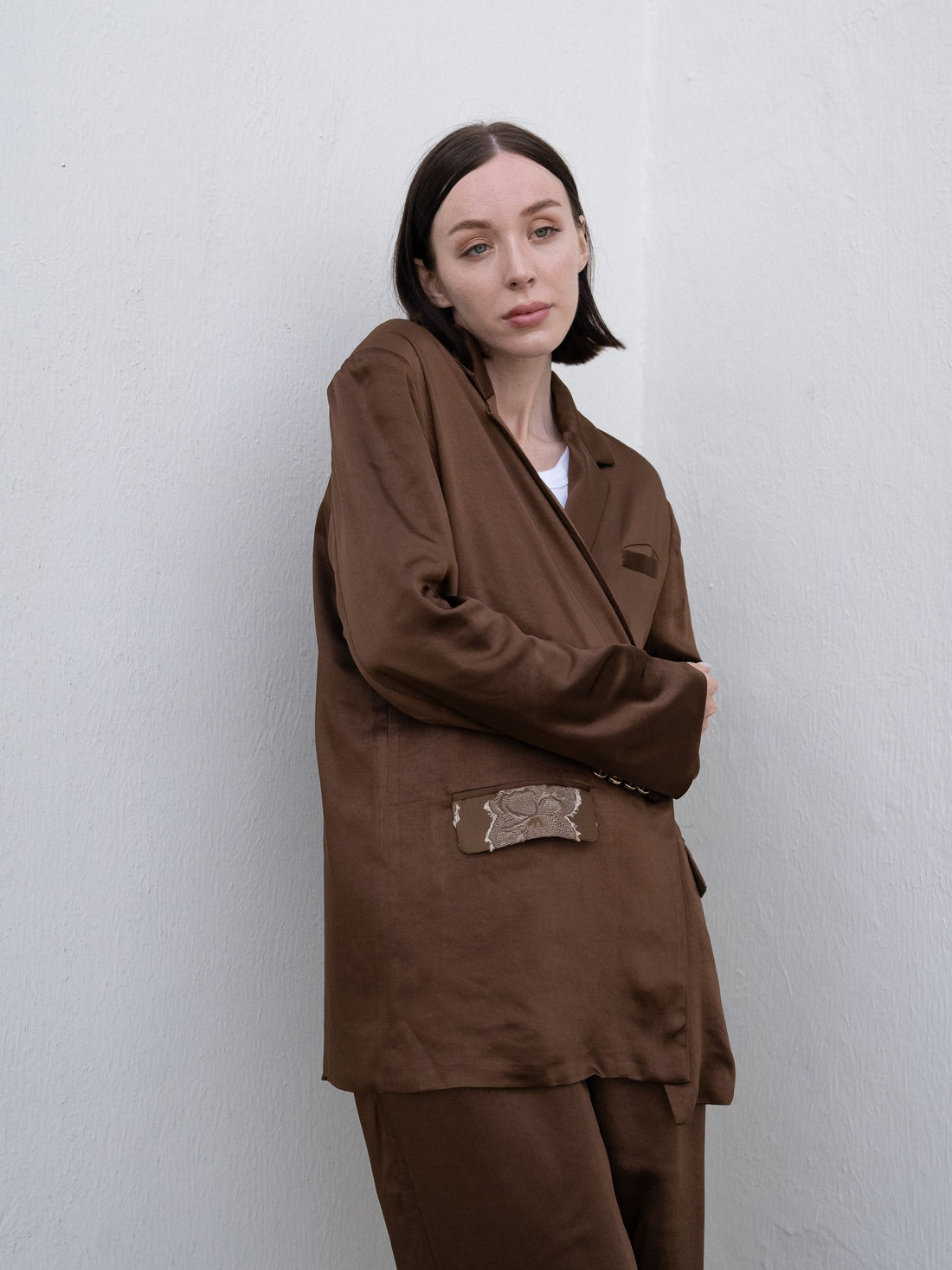 oriental satin jacket / 枯茶(dark brown) – AMATERASJAPAN