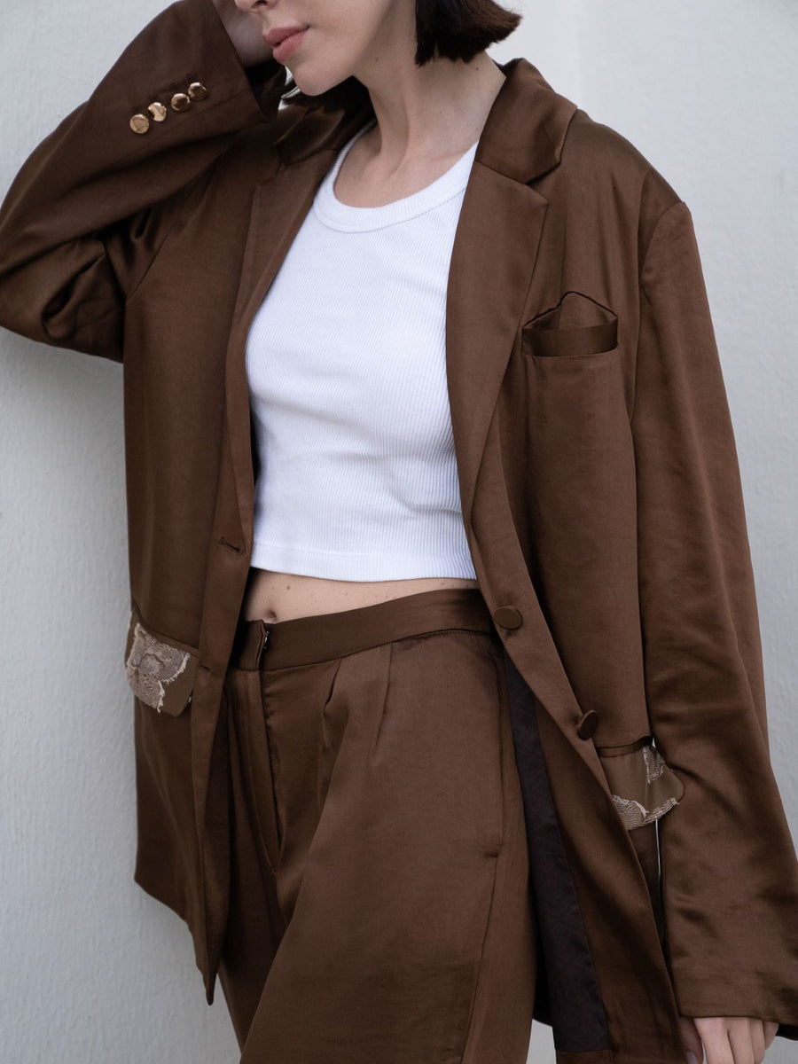 oriental satin jacket / 枯茶(dark brown) – AMATERASJAPAN