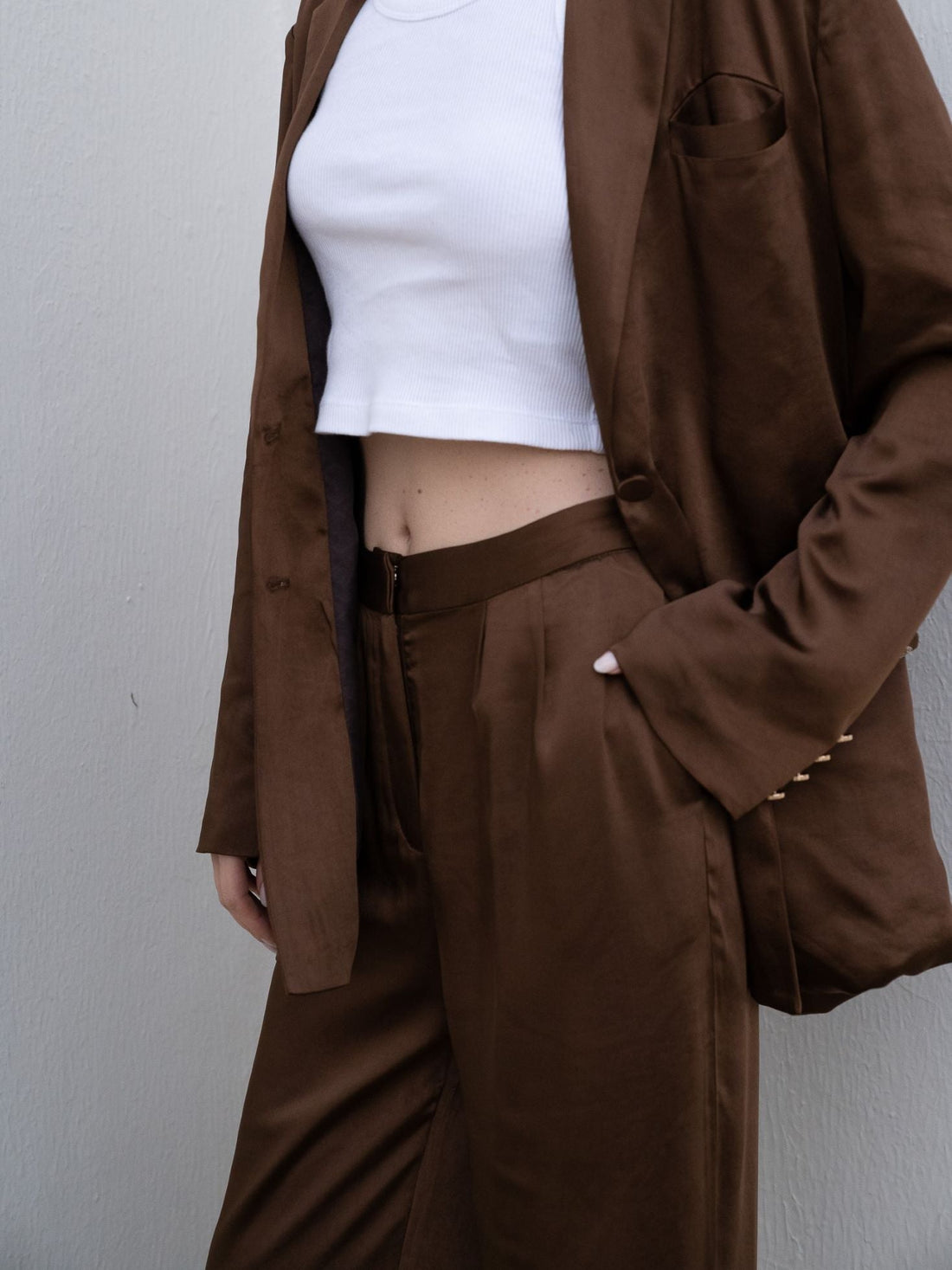 oriental satin straight pants / 枯茶(dark brown)