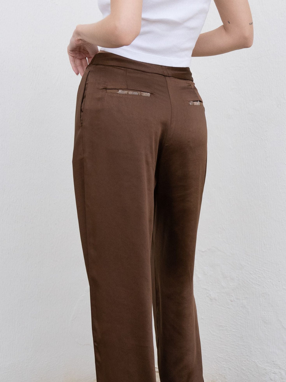 oriental satin straight pants / 枯茶(dark brown)
