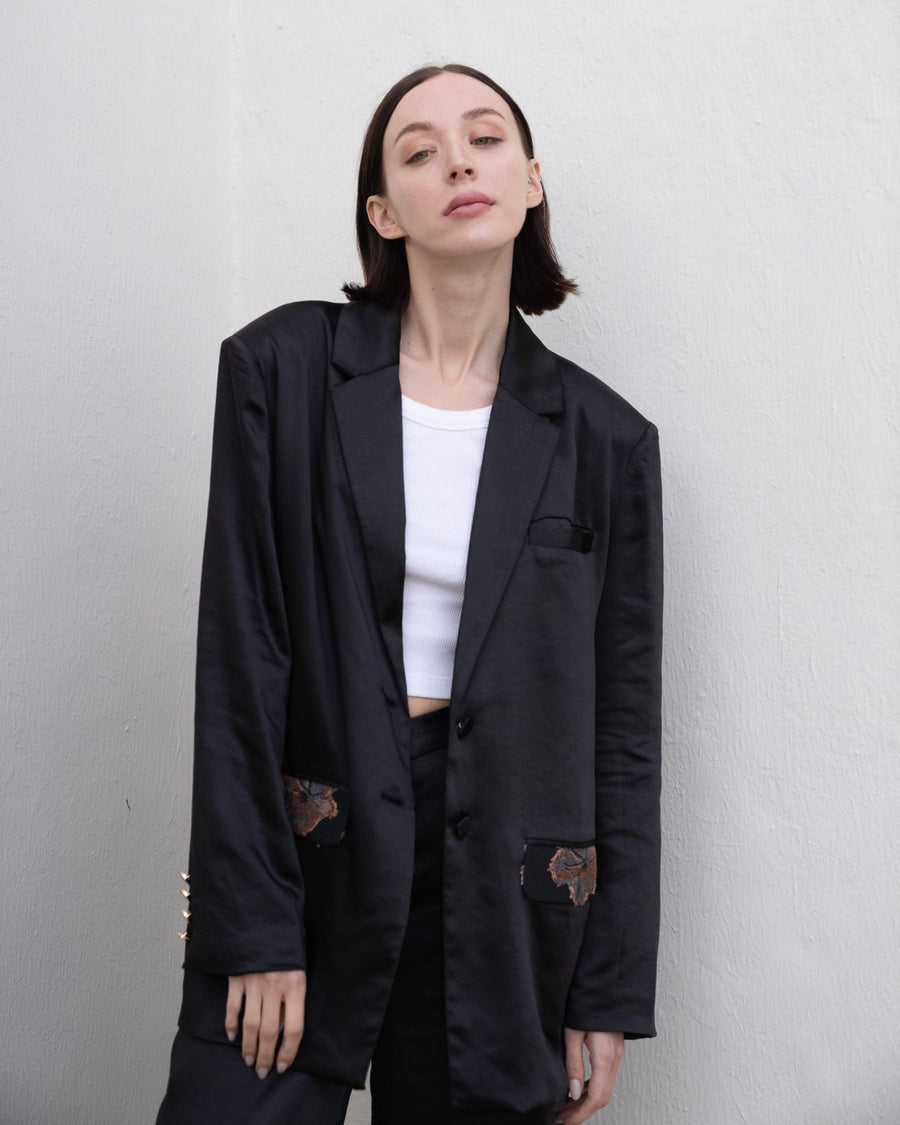 oriental satin jacket / 墨(black)