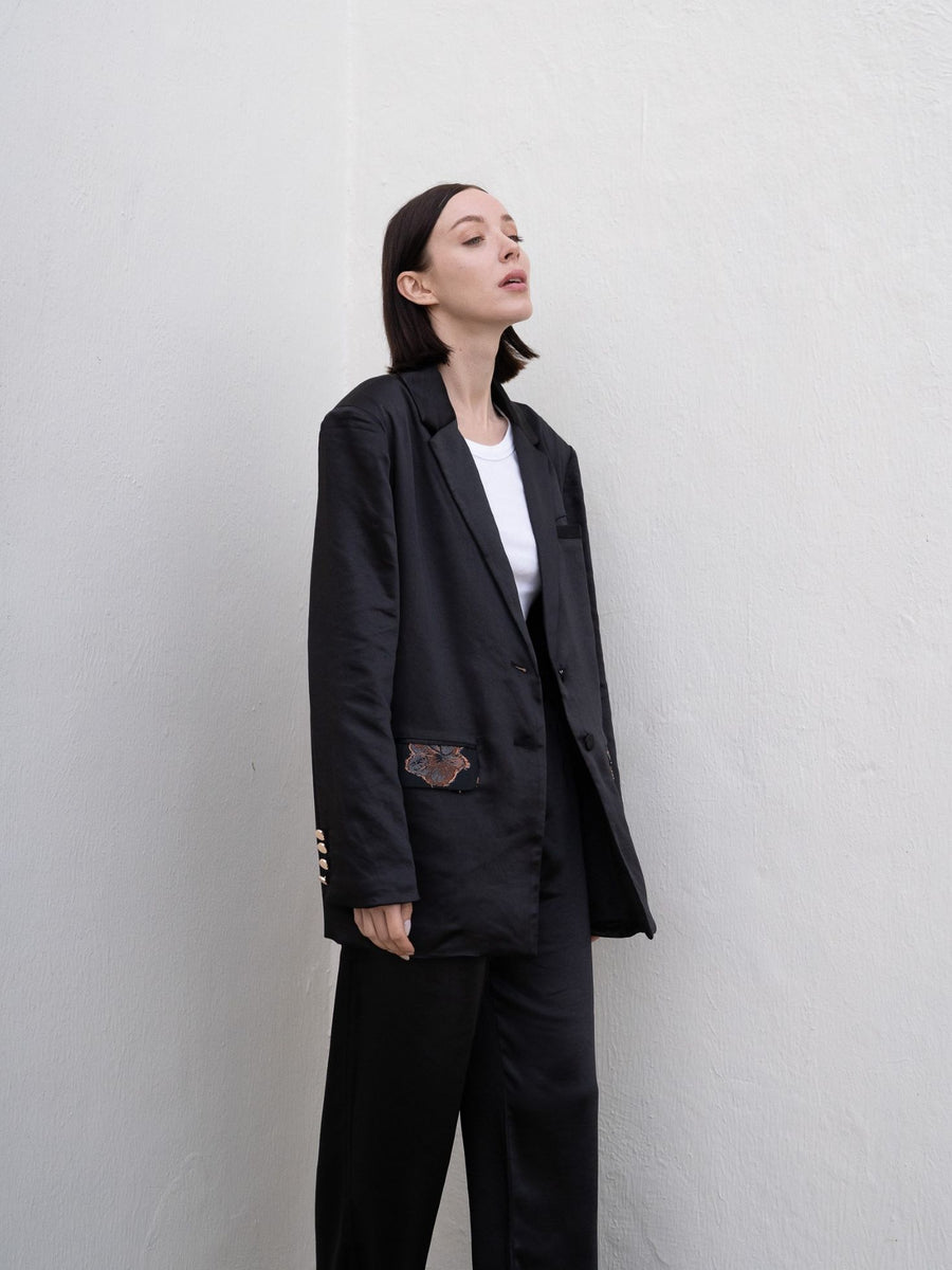 oriental satin jacket / 墨(black)