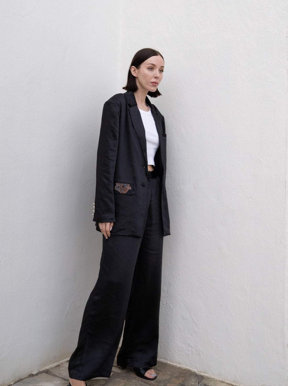 oriental satin straight pants / 枯茶(dark brown)