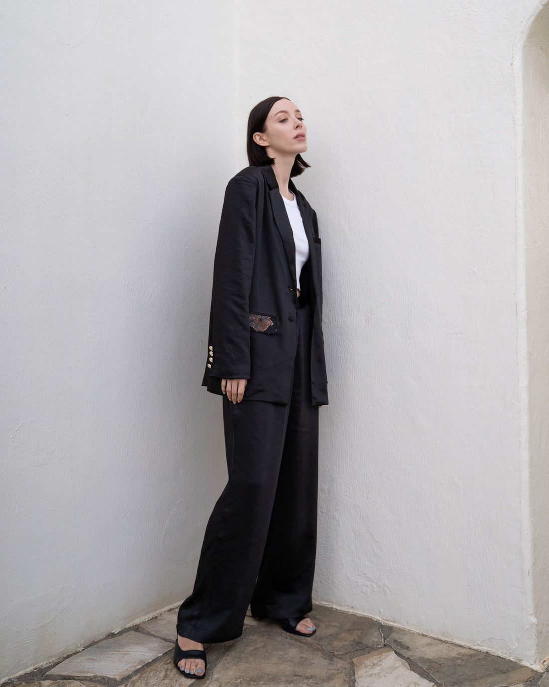 oriental satin straight pants / 枯茶(dark brown)