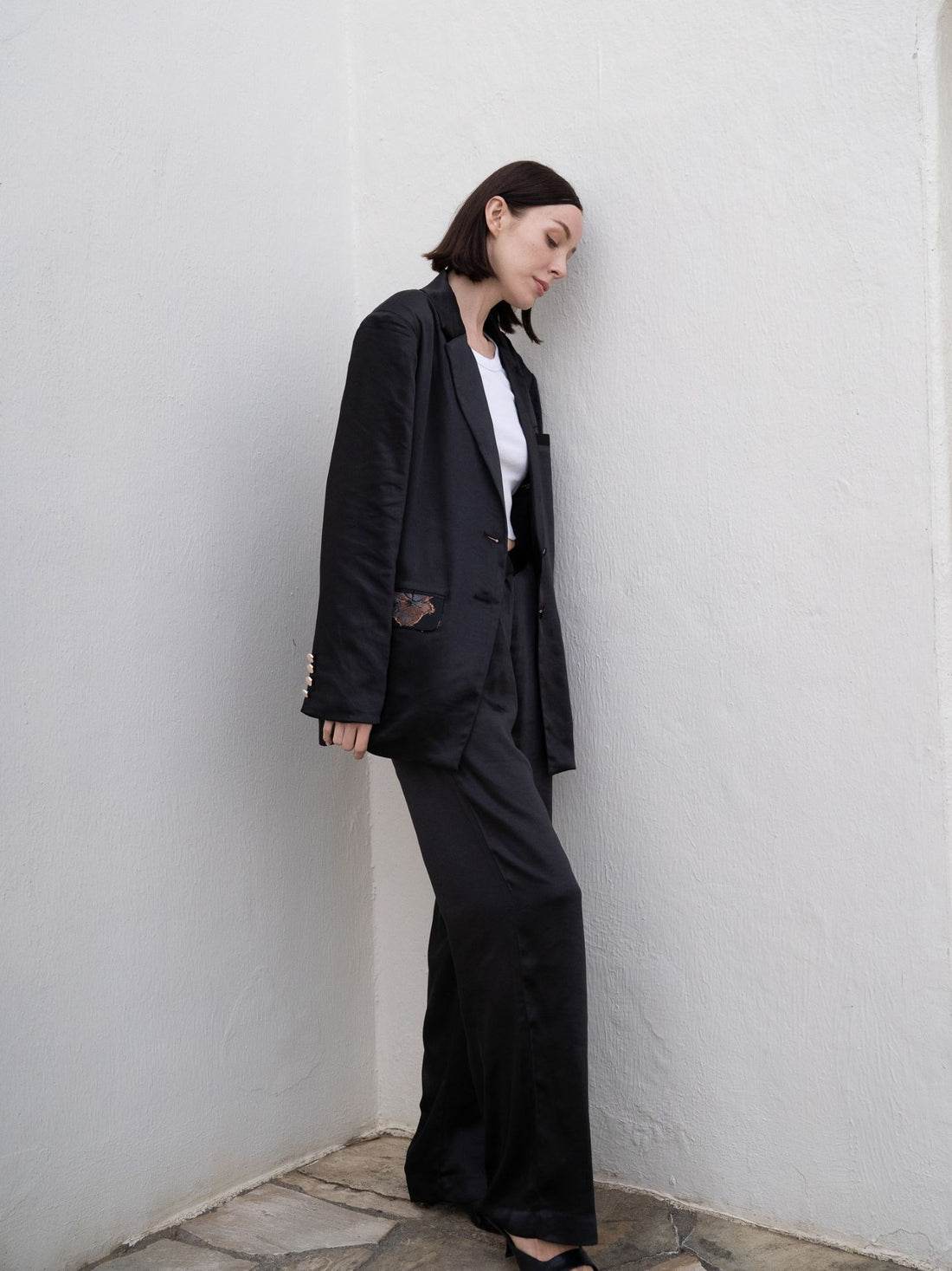 oriental satin straight pants / 枯茶(dark brown)