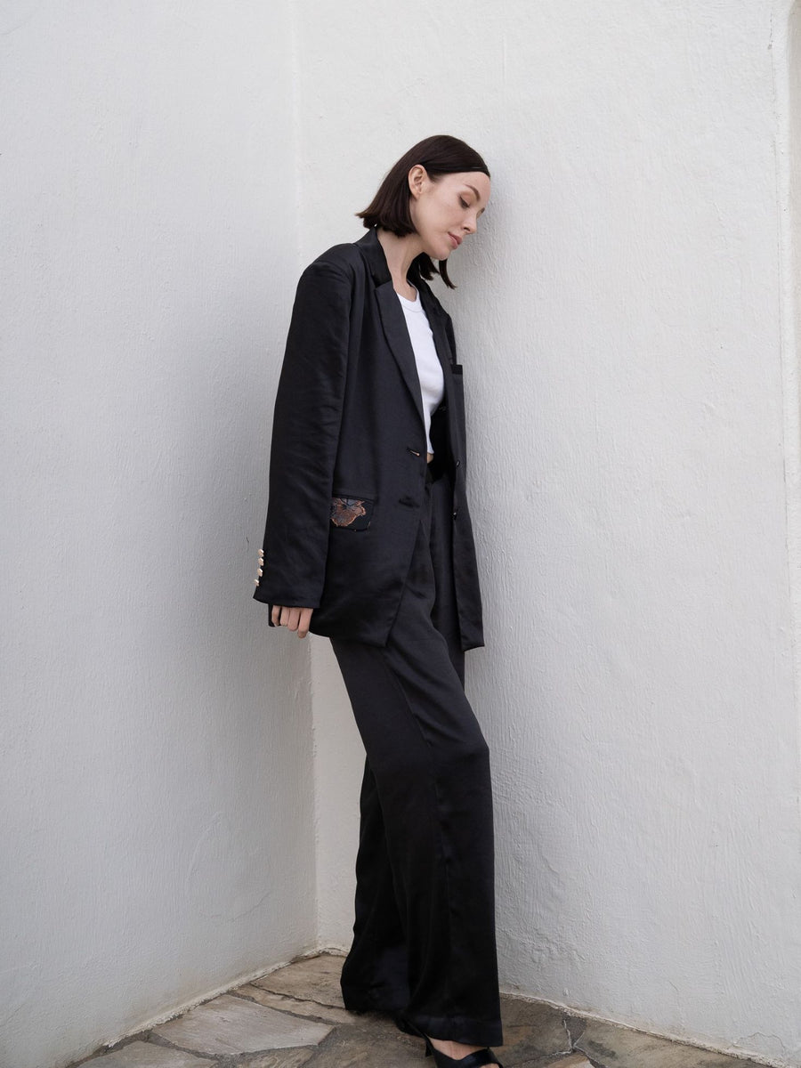 oriental satin straight pants / 枯茶(dark brown)