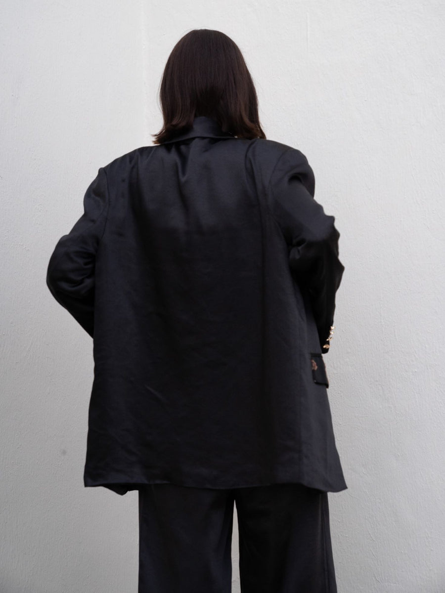 oriental satin jacket / 墨(black)