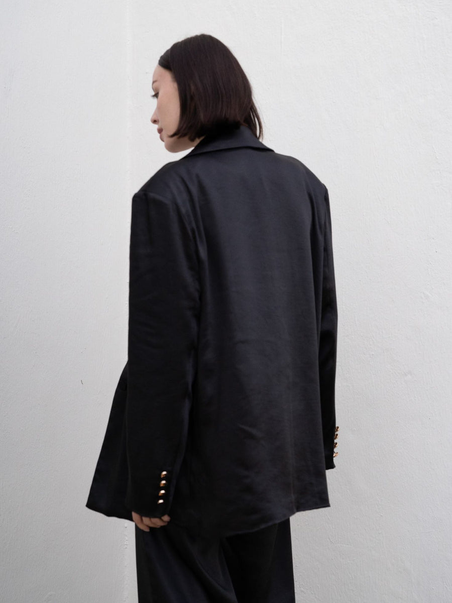 oriental satin jacket / 墨(black)