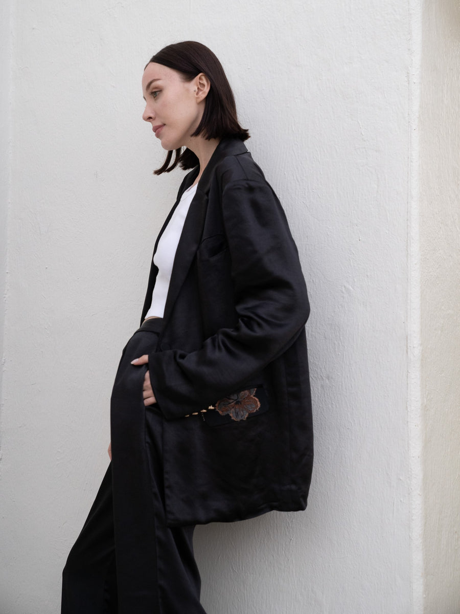 oriental satin jacket / 墨(black)