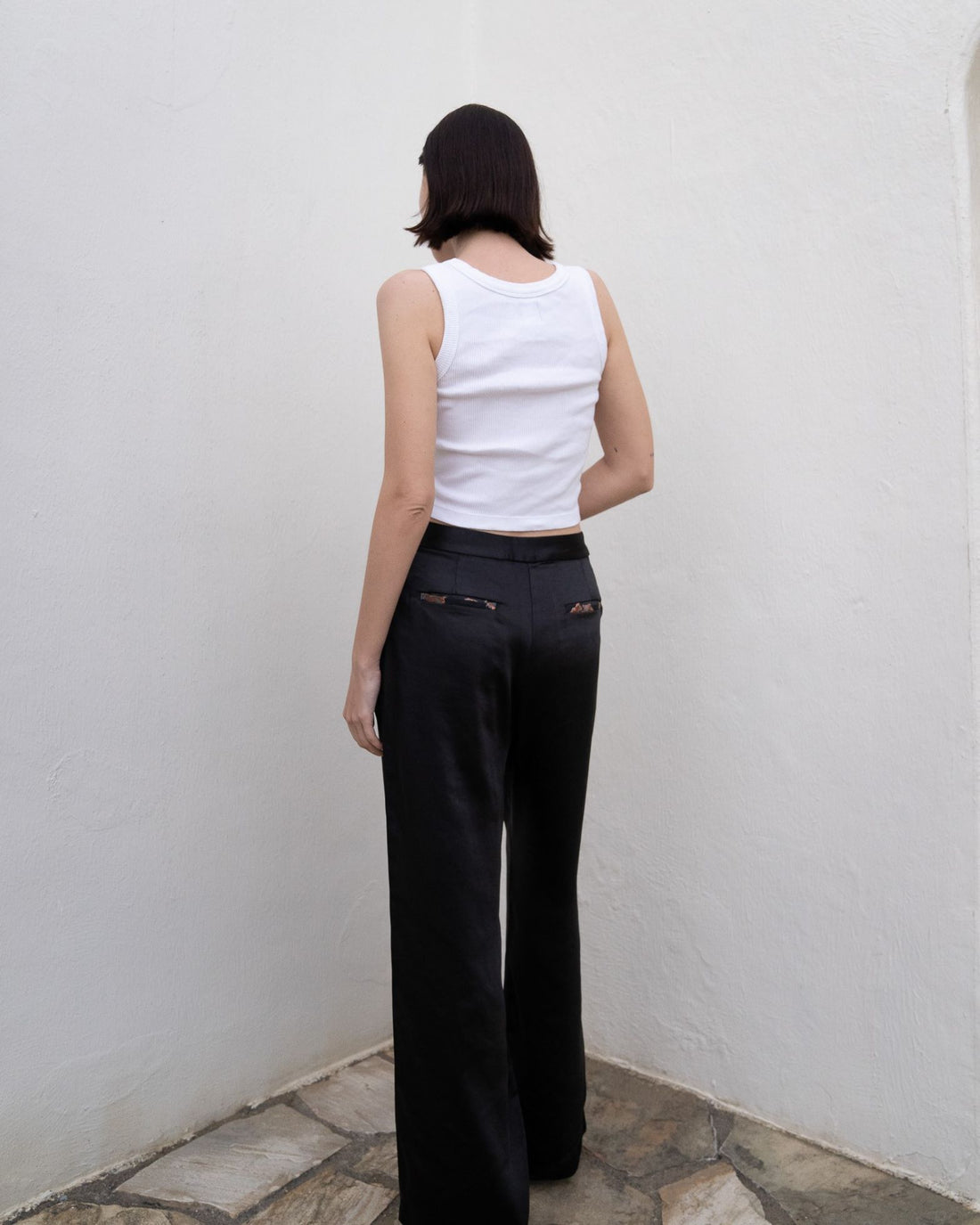 oriental satin straight pants / 枯茶(dark brown)