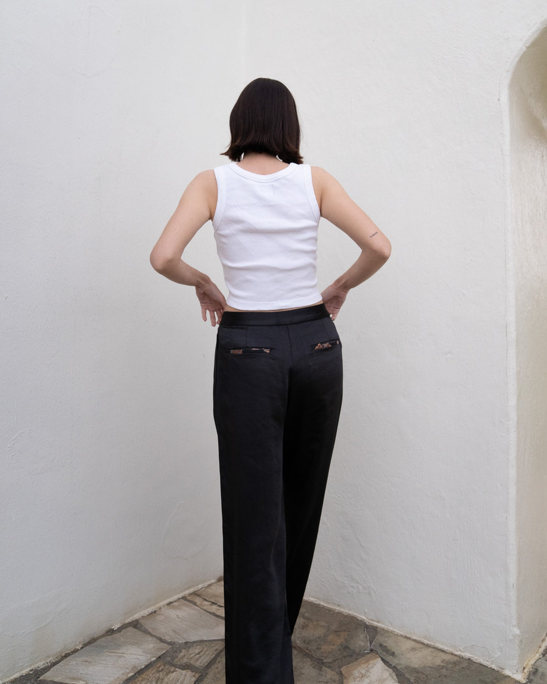 oriental satin straight pants / 枯茶(dark brown)