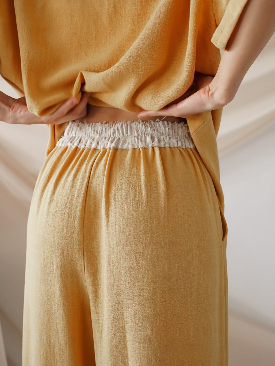 soft linen wide pants / flower leaves (yellow)