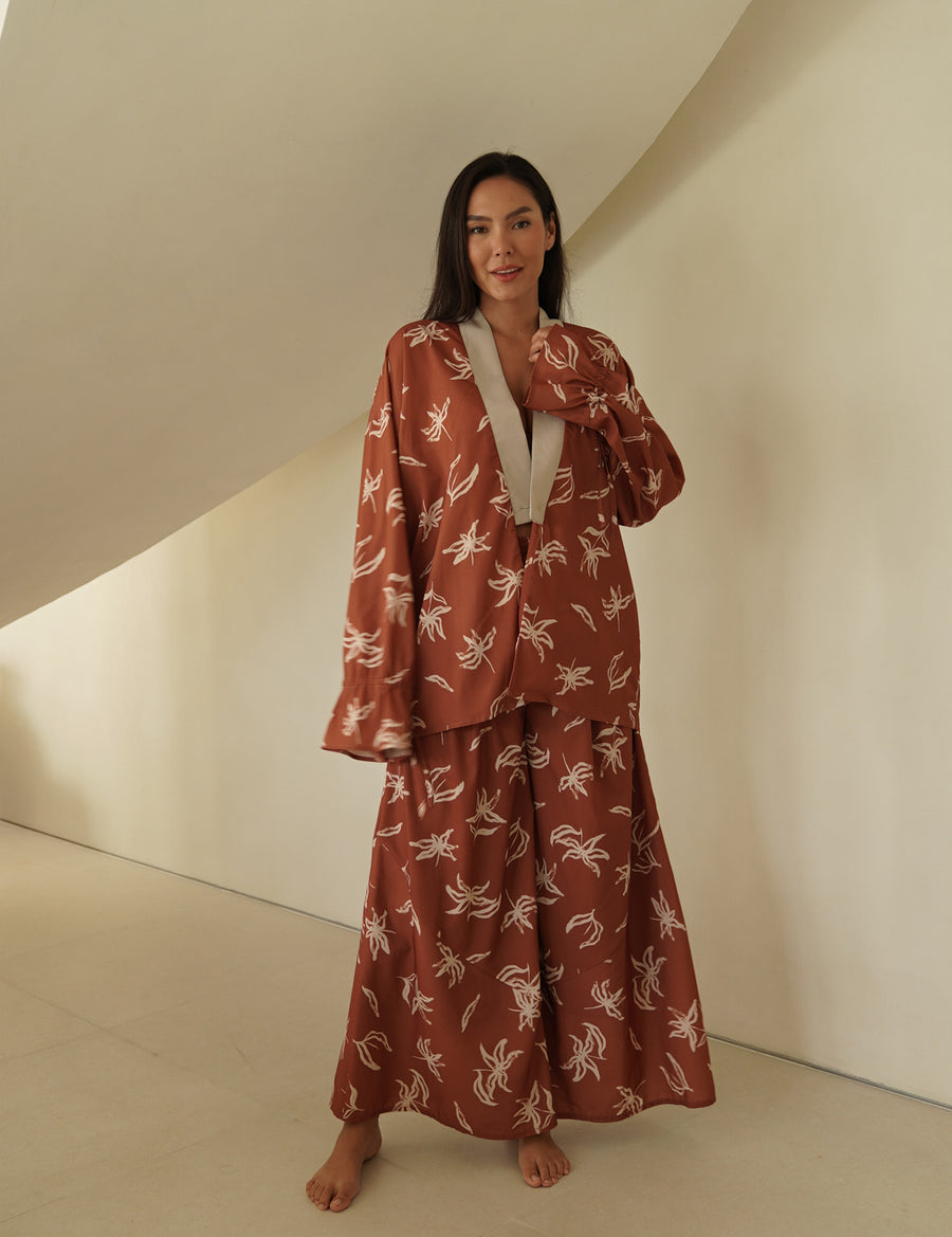 resort long sleeve KIMONO shirt / amber(orange)