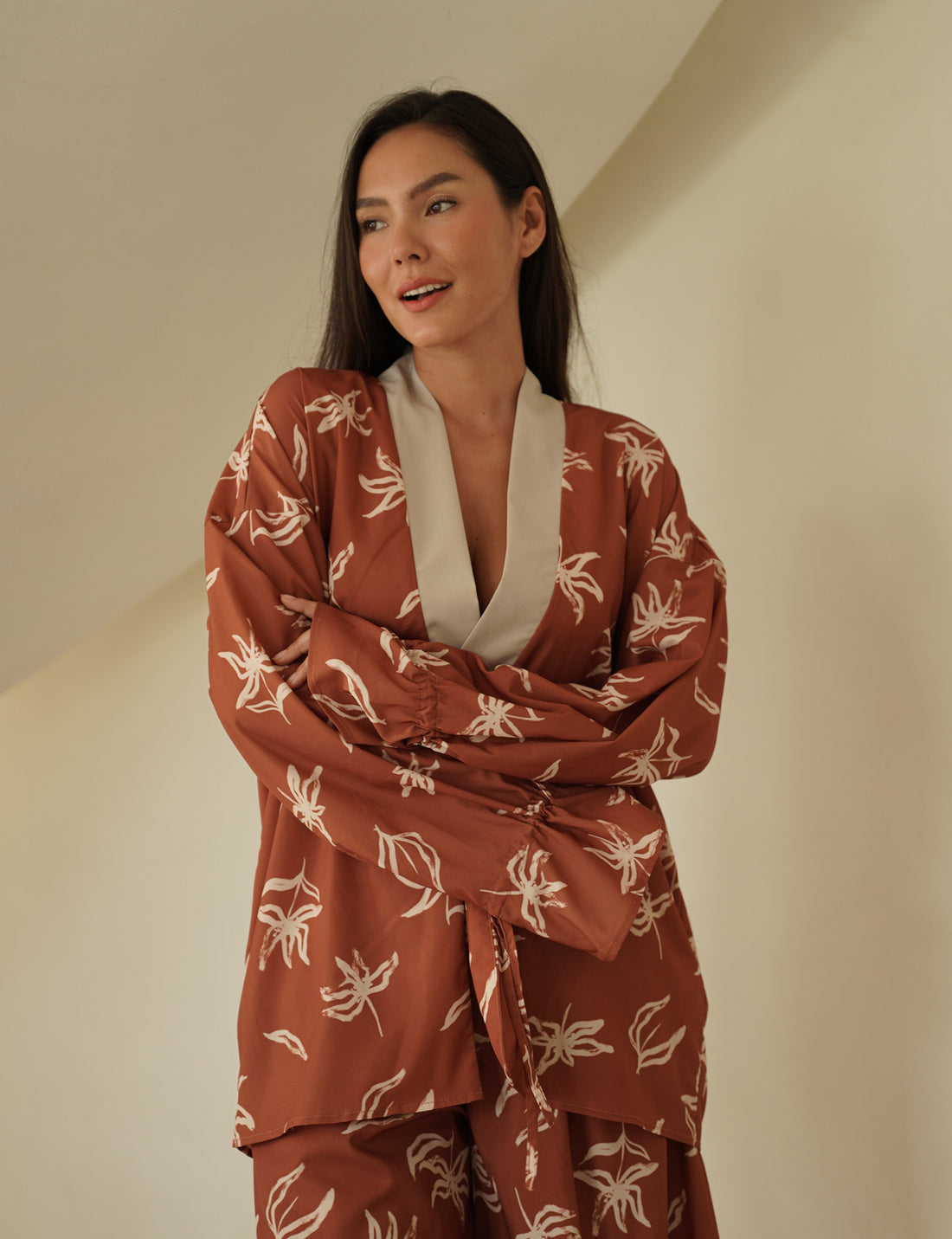 resort long sleeve KIMONO shirt / amber(orange)