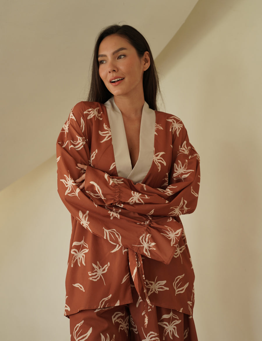resort long sleeve KIMONO shirt / amber(orange)
