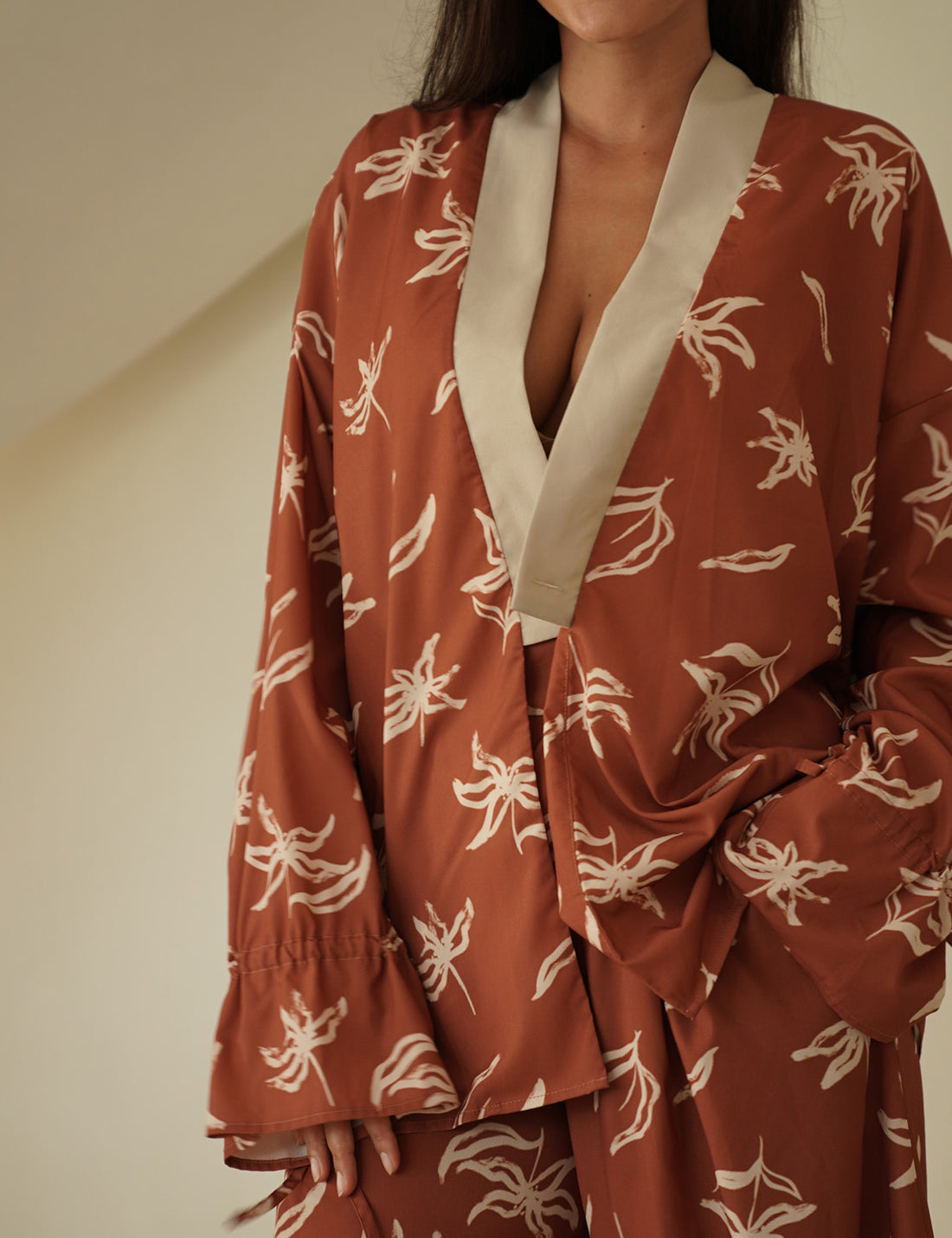 resort long sleeve KIMONO shirt / amber(orange)