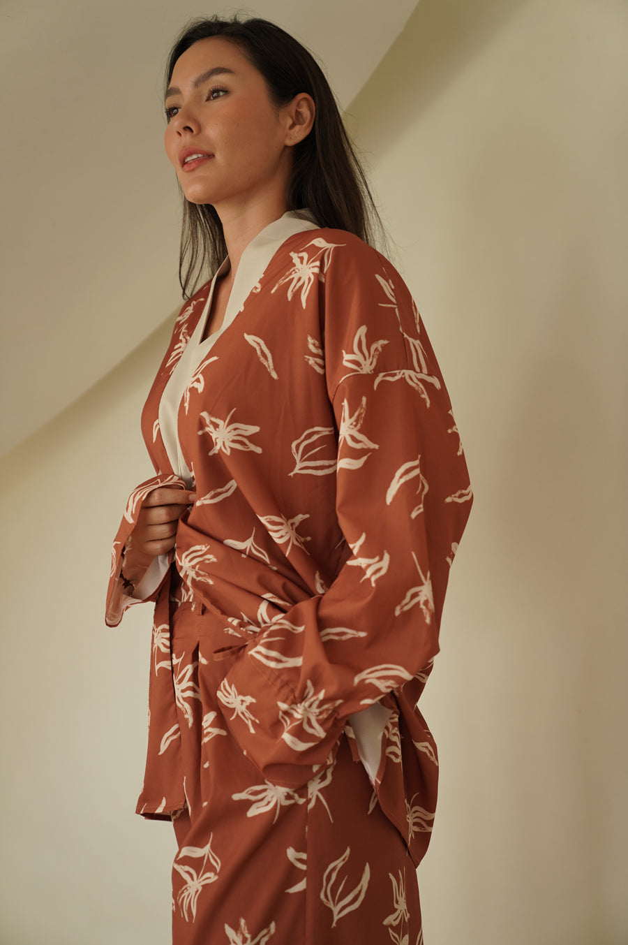 resort long sleeve KIMONO shirt / amber(orange)