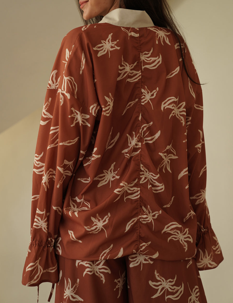 resort long sleeve KIMONO shirt / amber(orange)