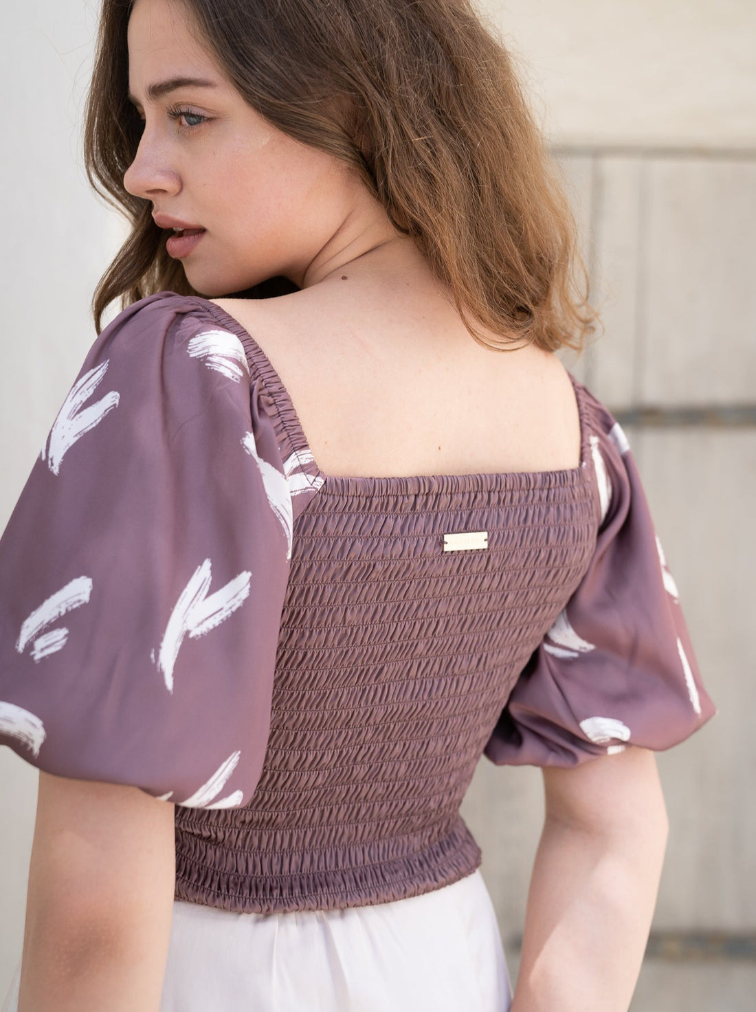 two way silky balloon sleeve top / 薄墨(gray)