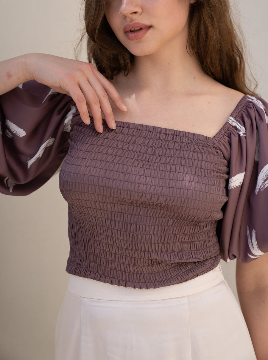 two way silky balloon sleeve top / 薄墨(gray)