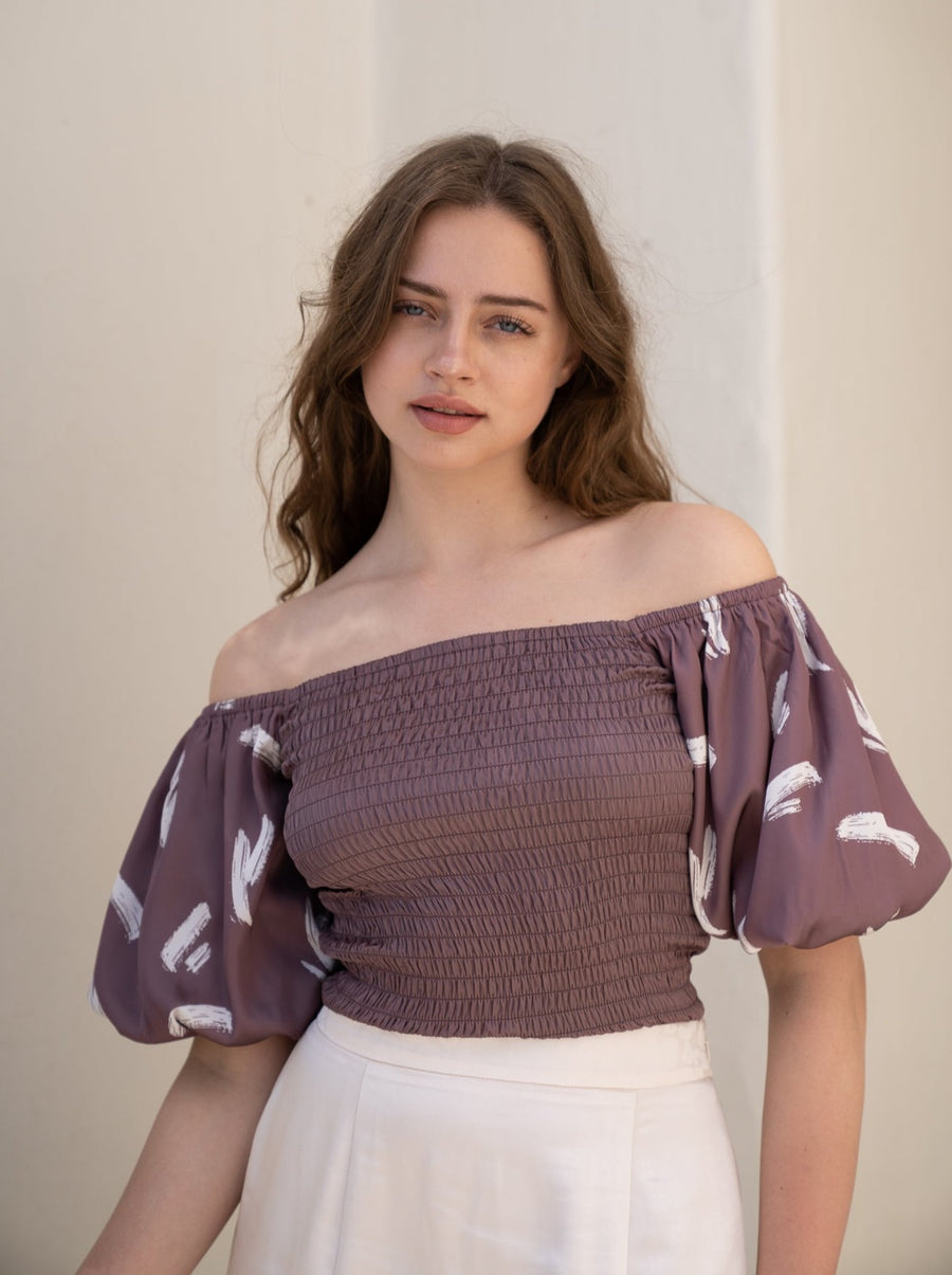 two way silky balloon sleeve top / 薄墨(gray)