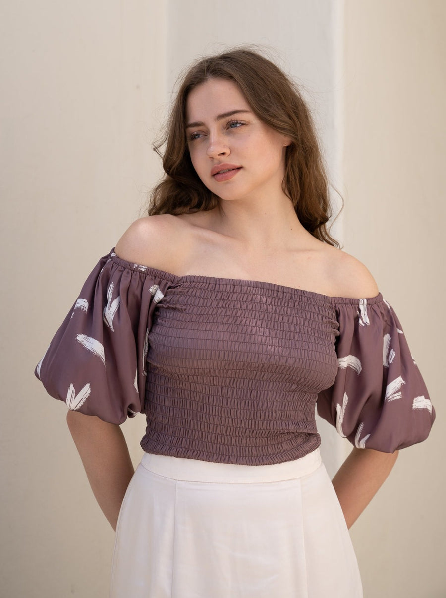 two way silky balloon sleeve top / 薄墨(gray)