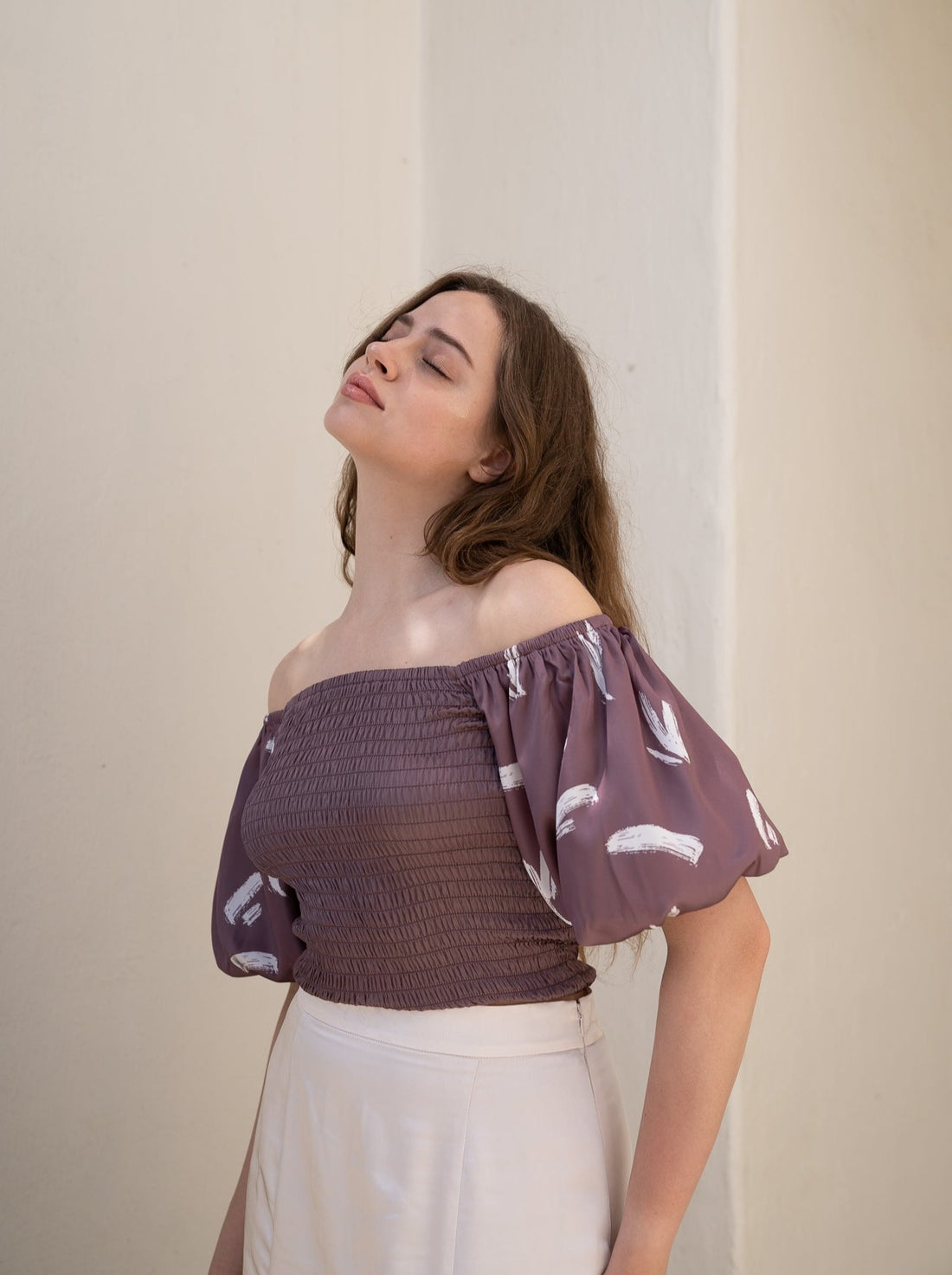 two way silky balloon sleeve top / 薄墨(gray)