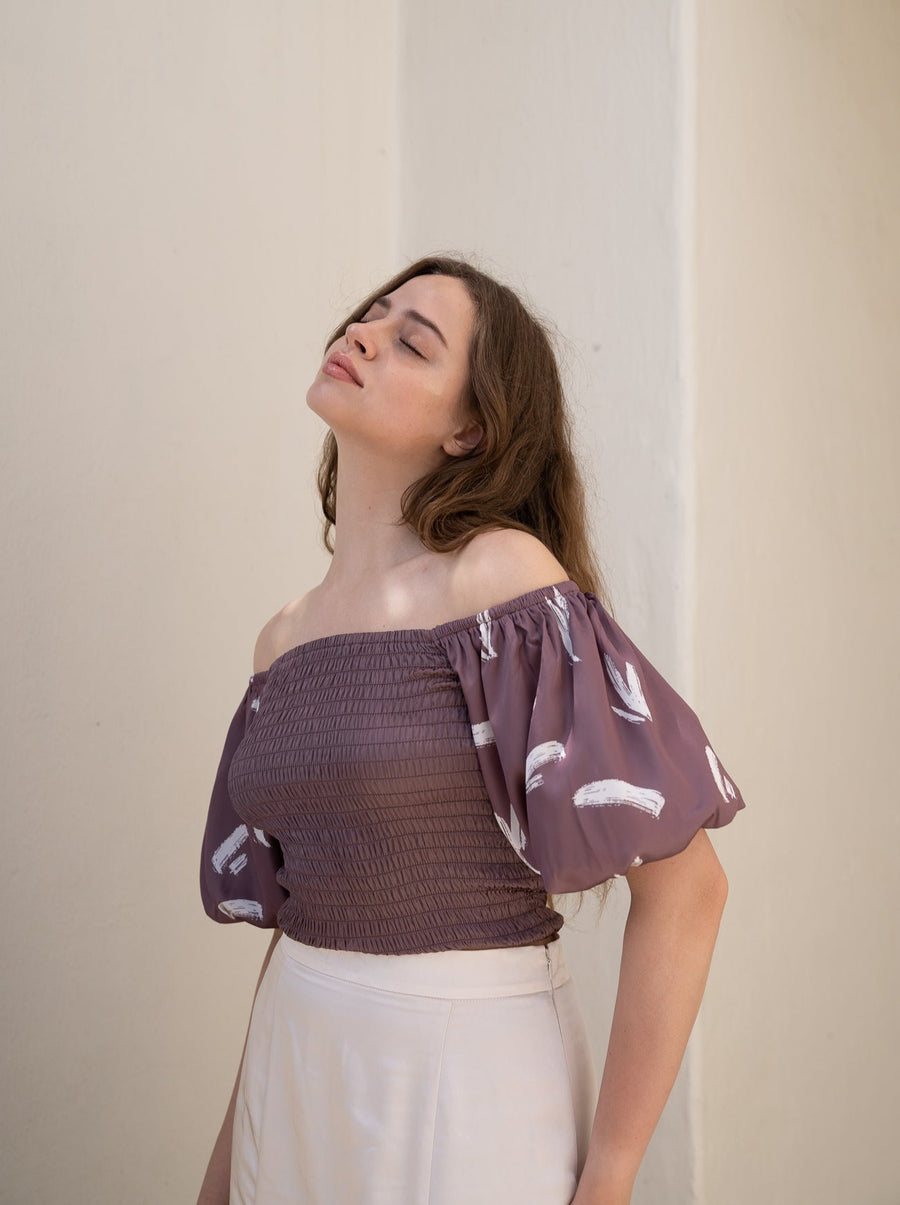 two way silky balloon sleeve top / 薄墨(gray)