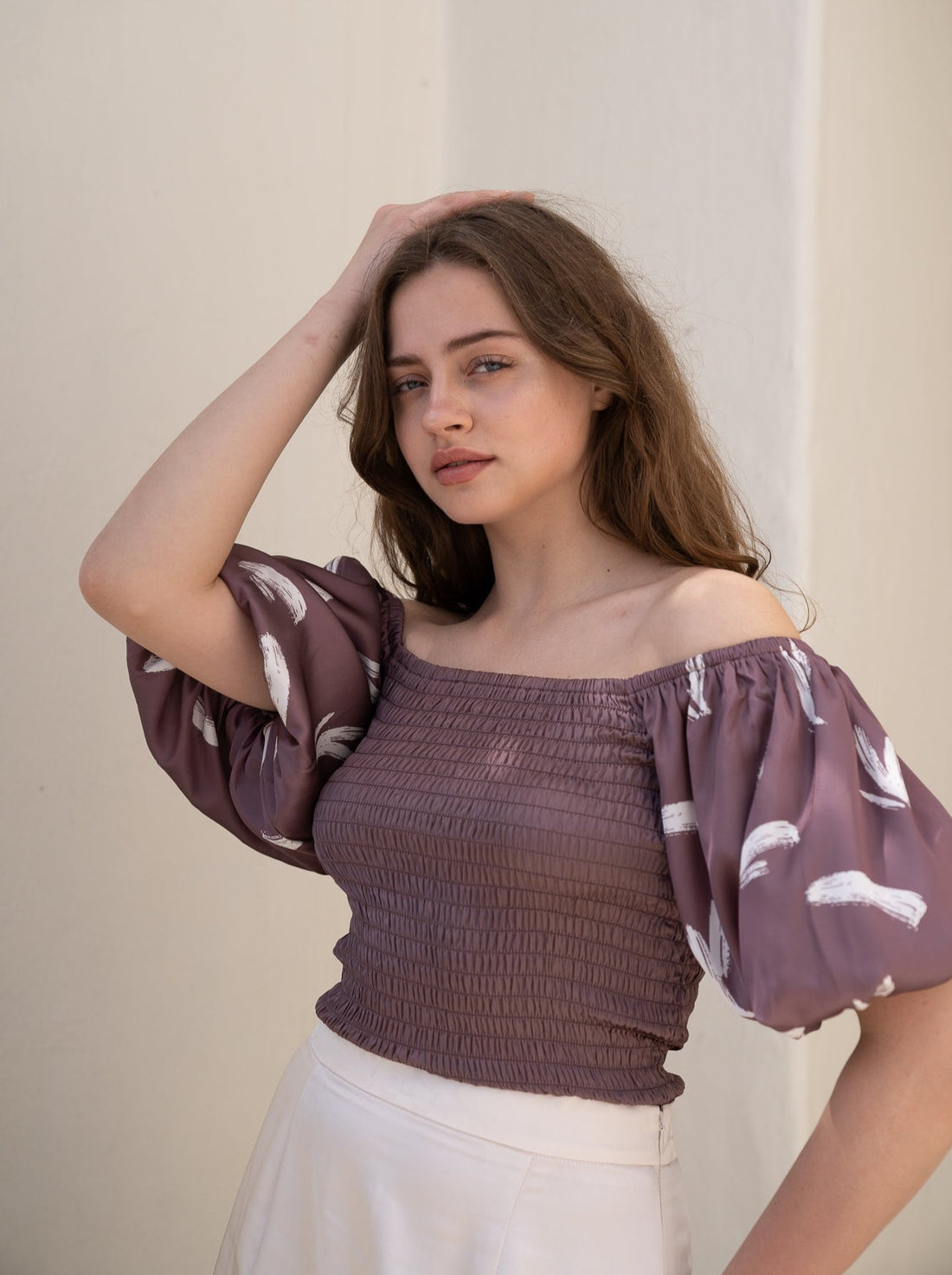 two way silky balloon sleeve top / 薄墨(gray)