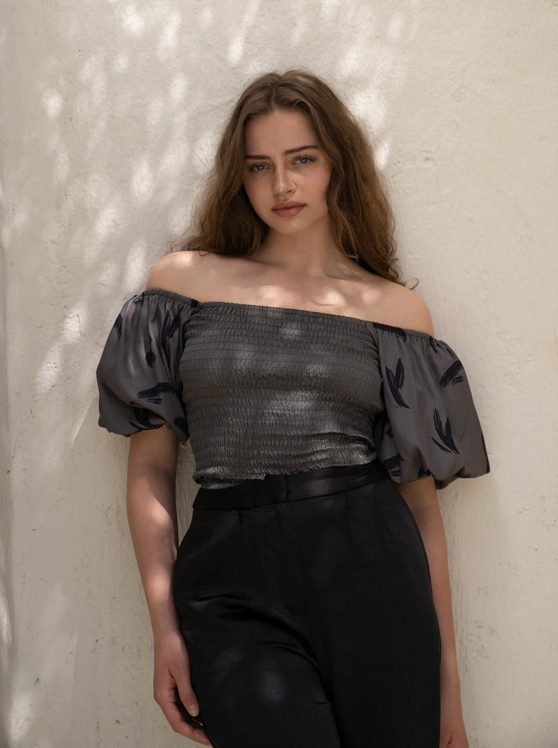 two way silky balloon sleeve top / 薄墨(gray)
