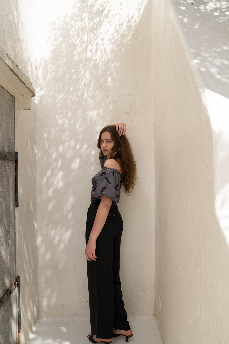 two way silky balloon sleeve top / 薄墨(gray)