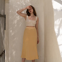 camellia airy satin skirt / 花葉(yellow)