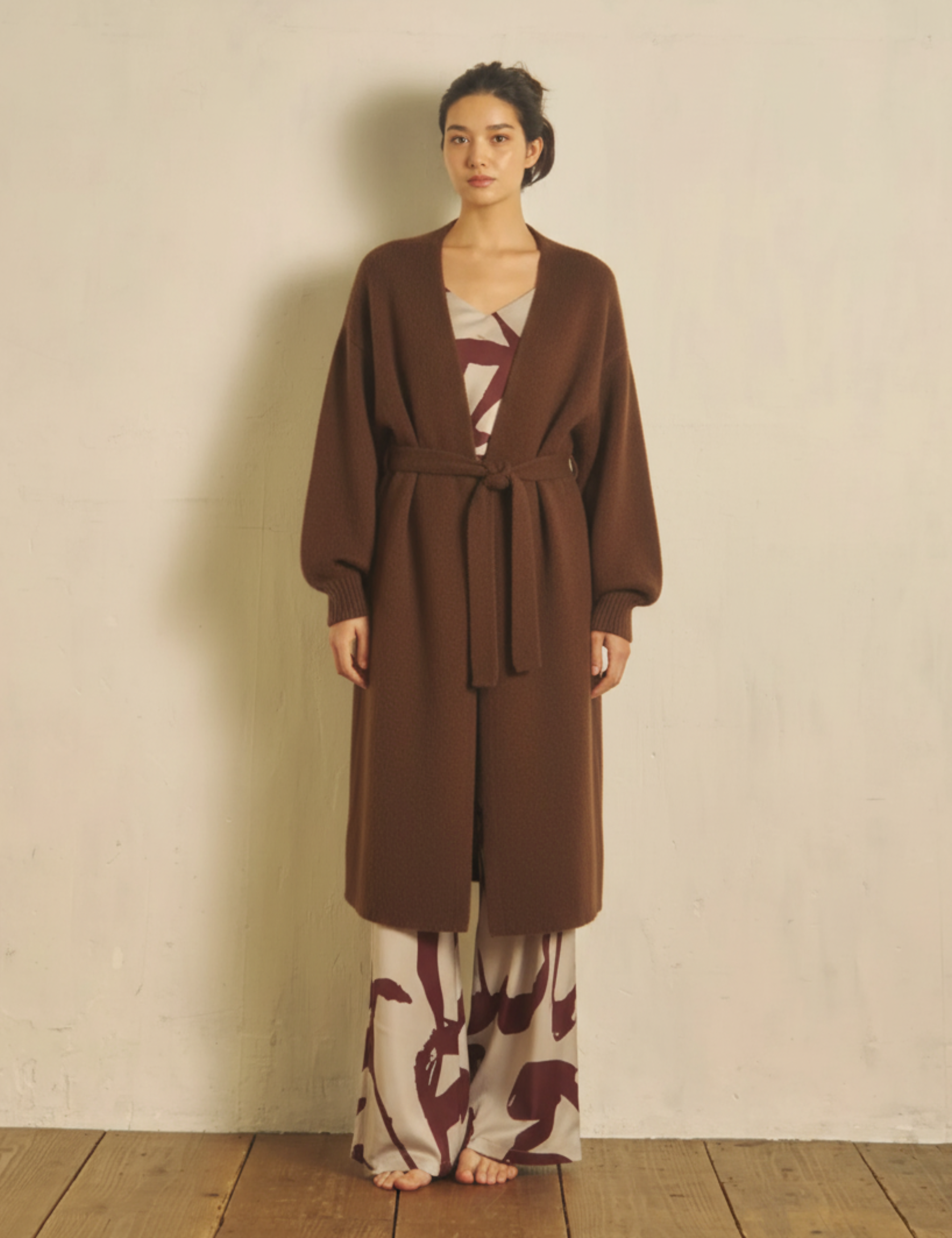 Fluffy Shaggy Cardigan Robe / Faded Brown