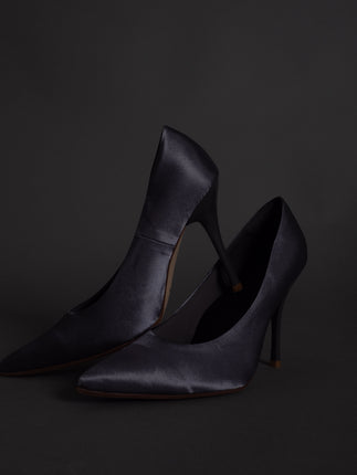 satin wrapped style up heels