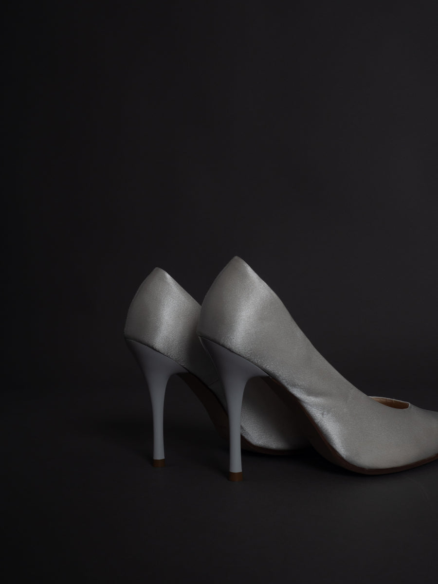 satin wrapped style up heels