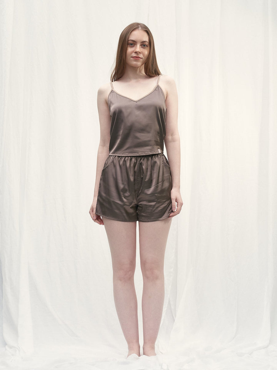mix and match smooth satin pants / 枯茶(dark brown)