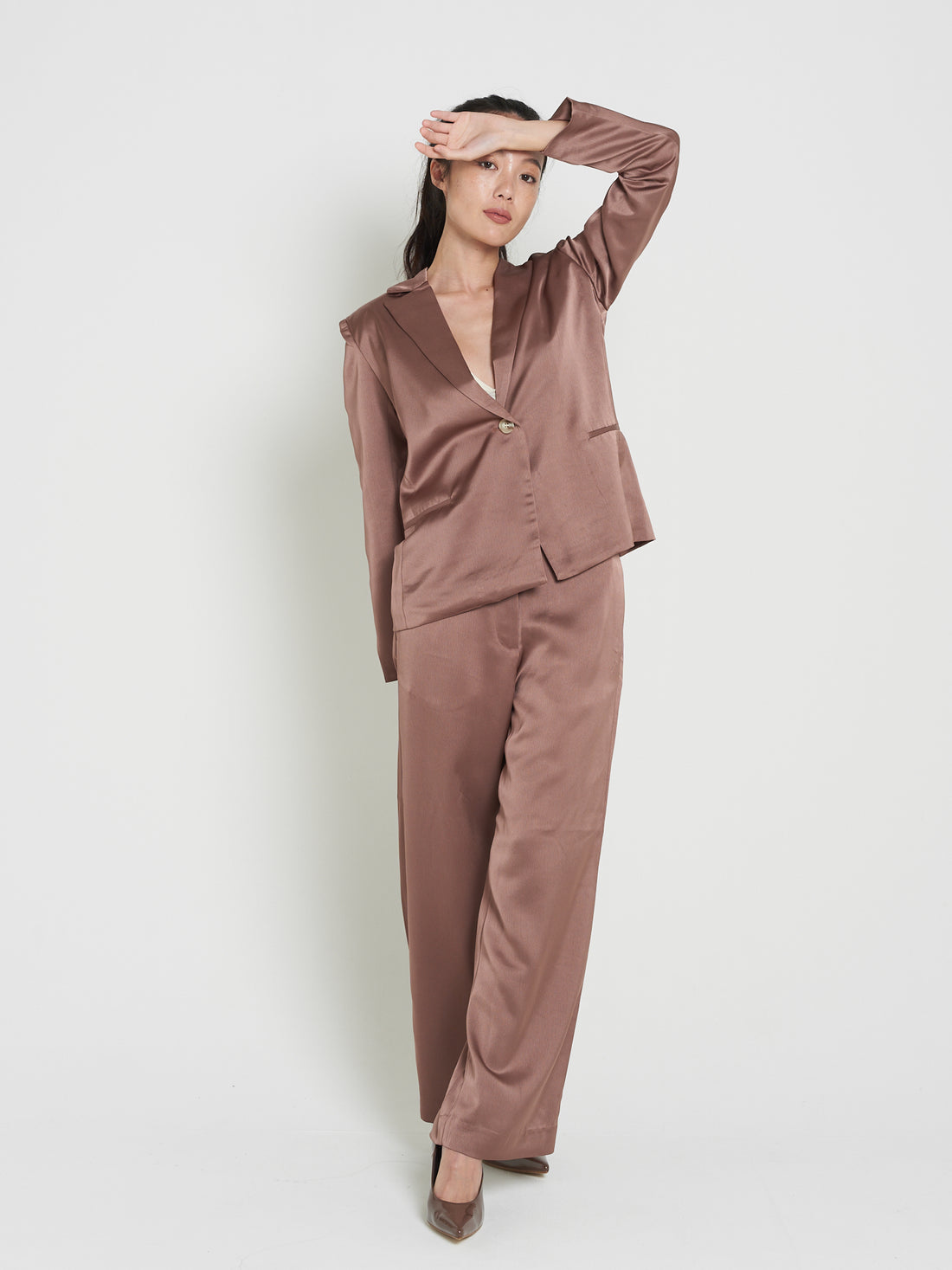 asanoha satin suit pants
