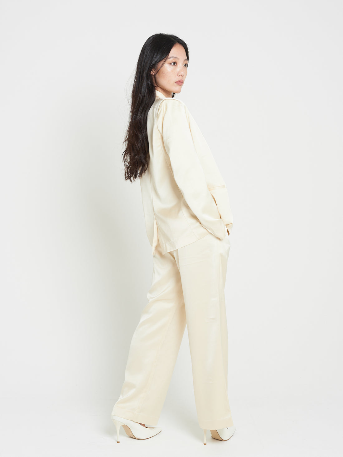 asanoha satin suit pants