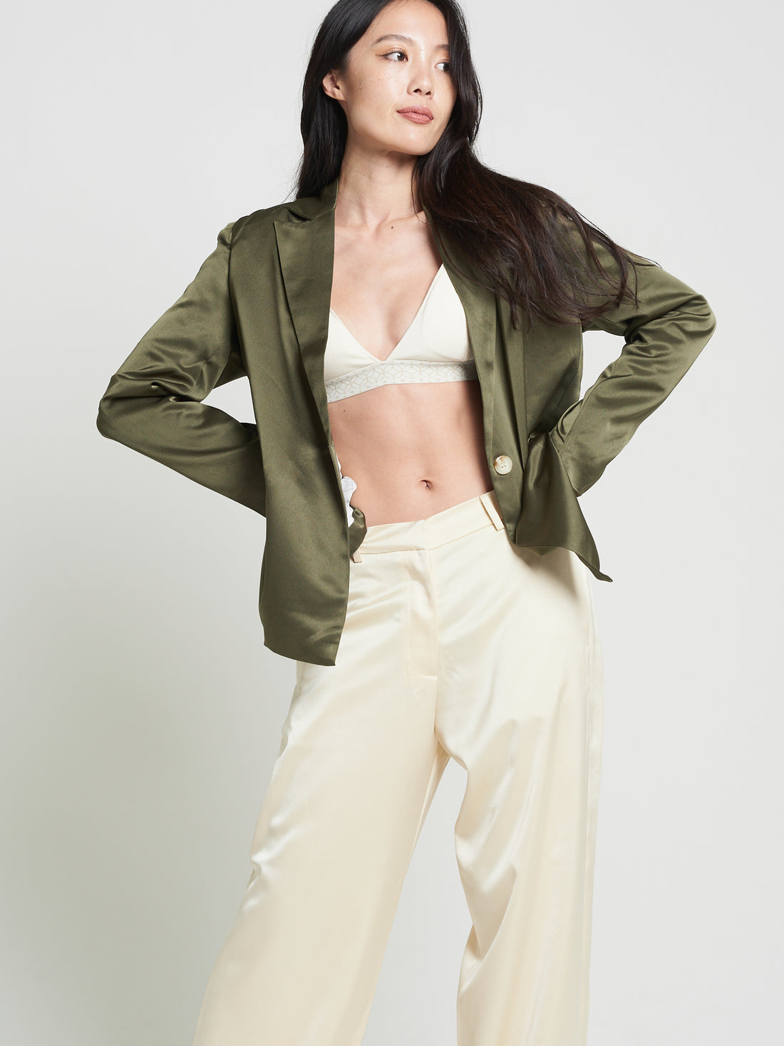 asanoha satin suit pants
