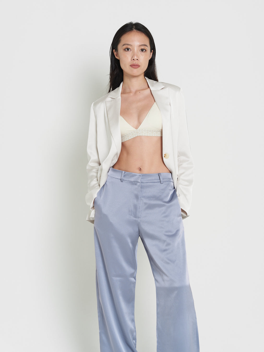 asanoha satin suit pants