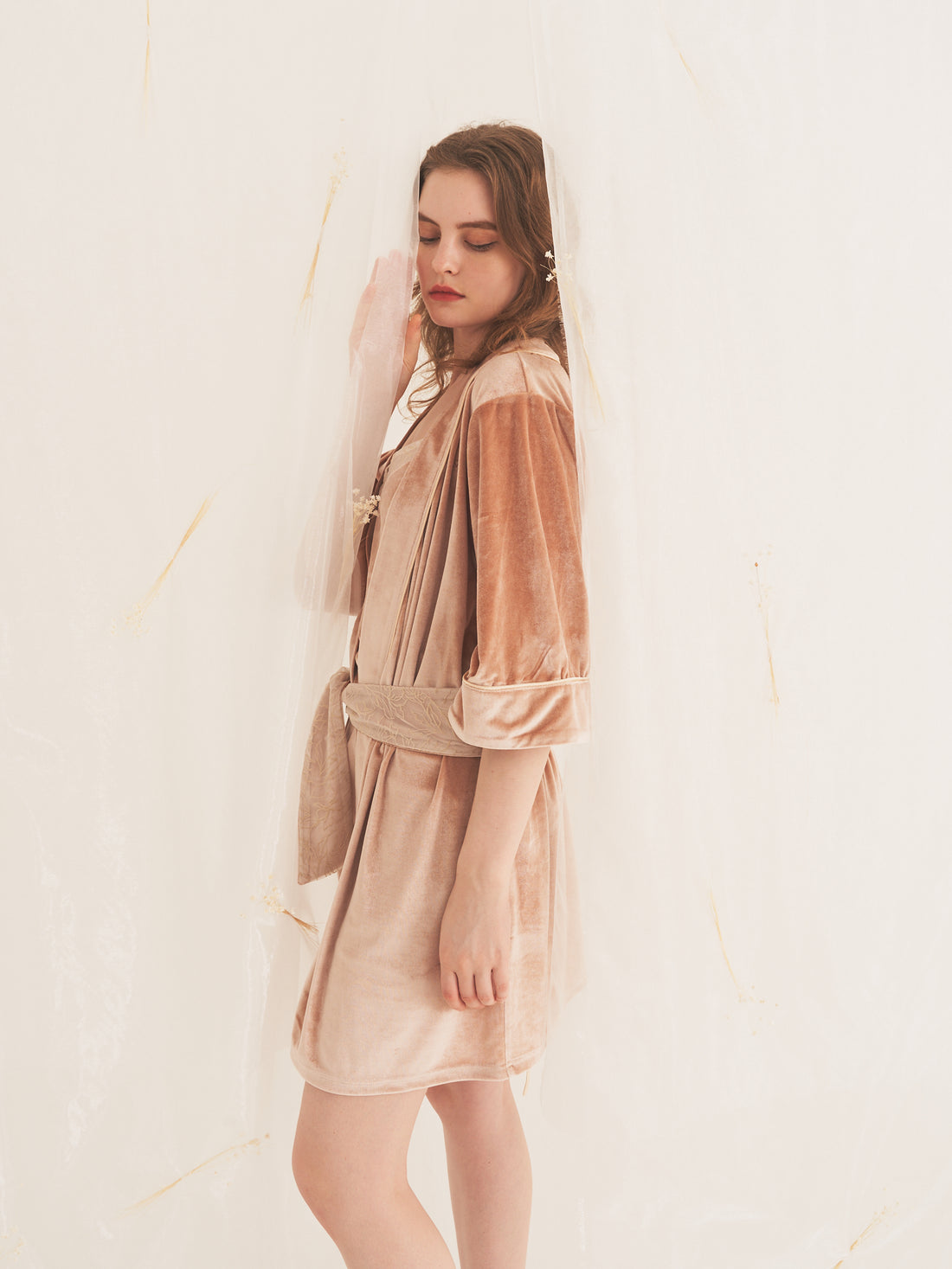 milky velour KIMONO robe / pink