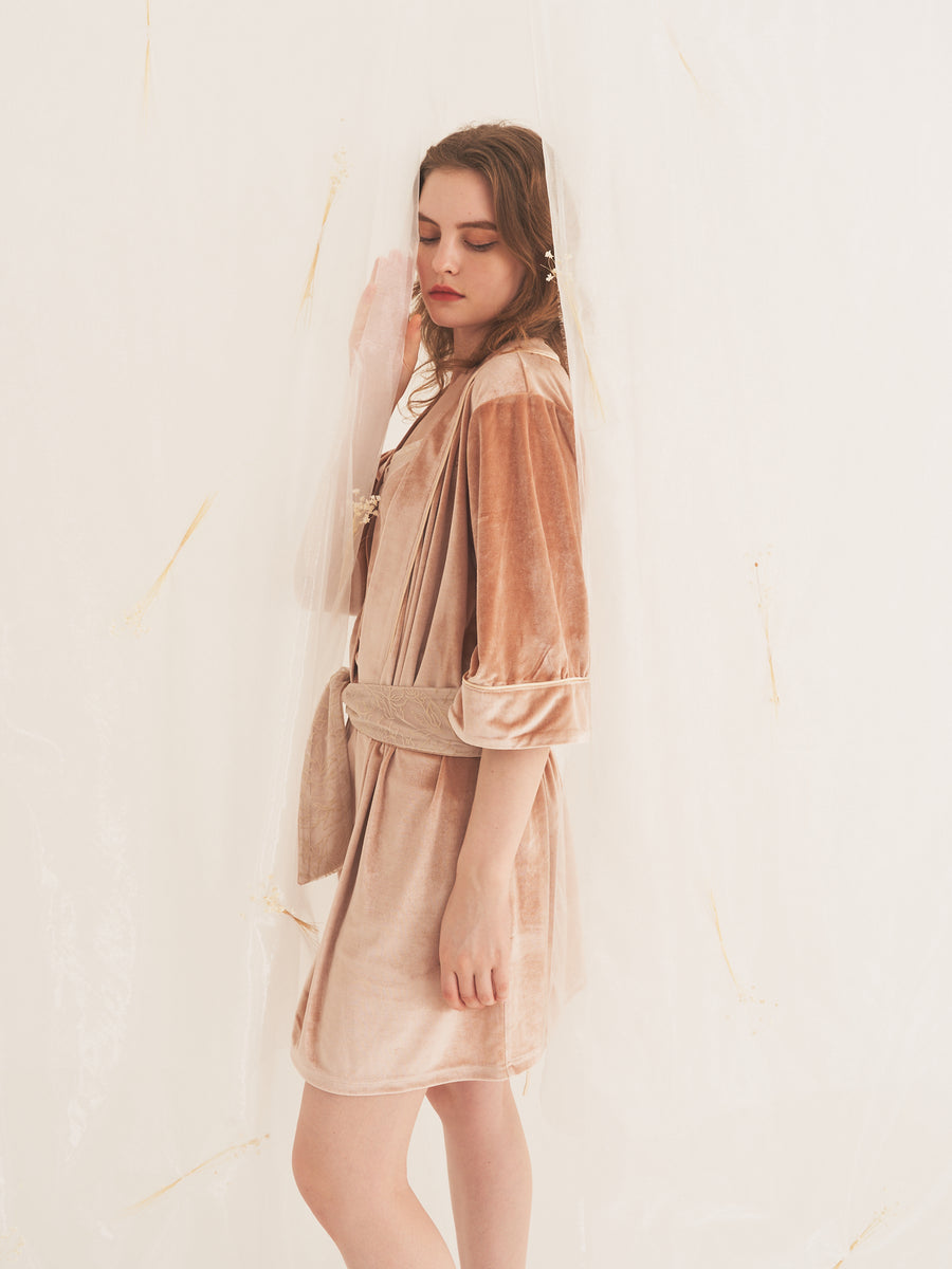 milky velour KIMONO robe / pink