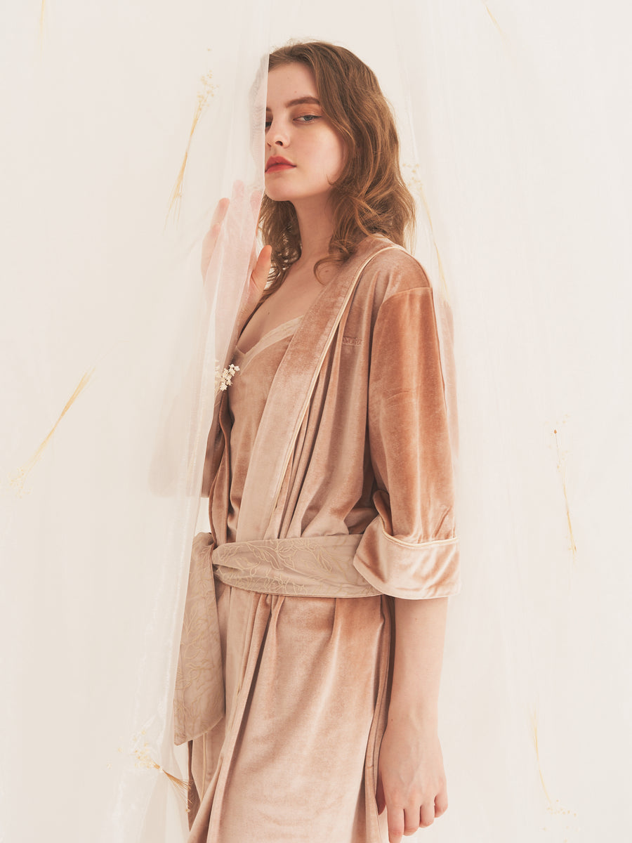 milky velour KIMONO robe / pink