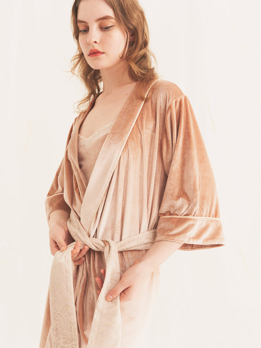 milky velour KIMONO robe / pink