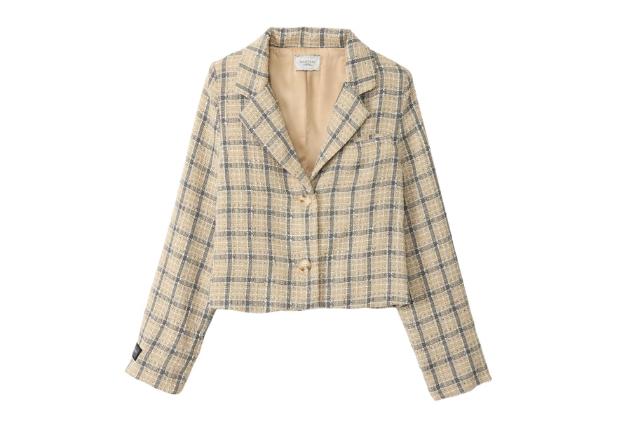 tweed crop blazer jacket / yellow