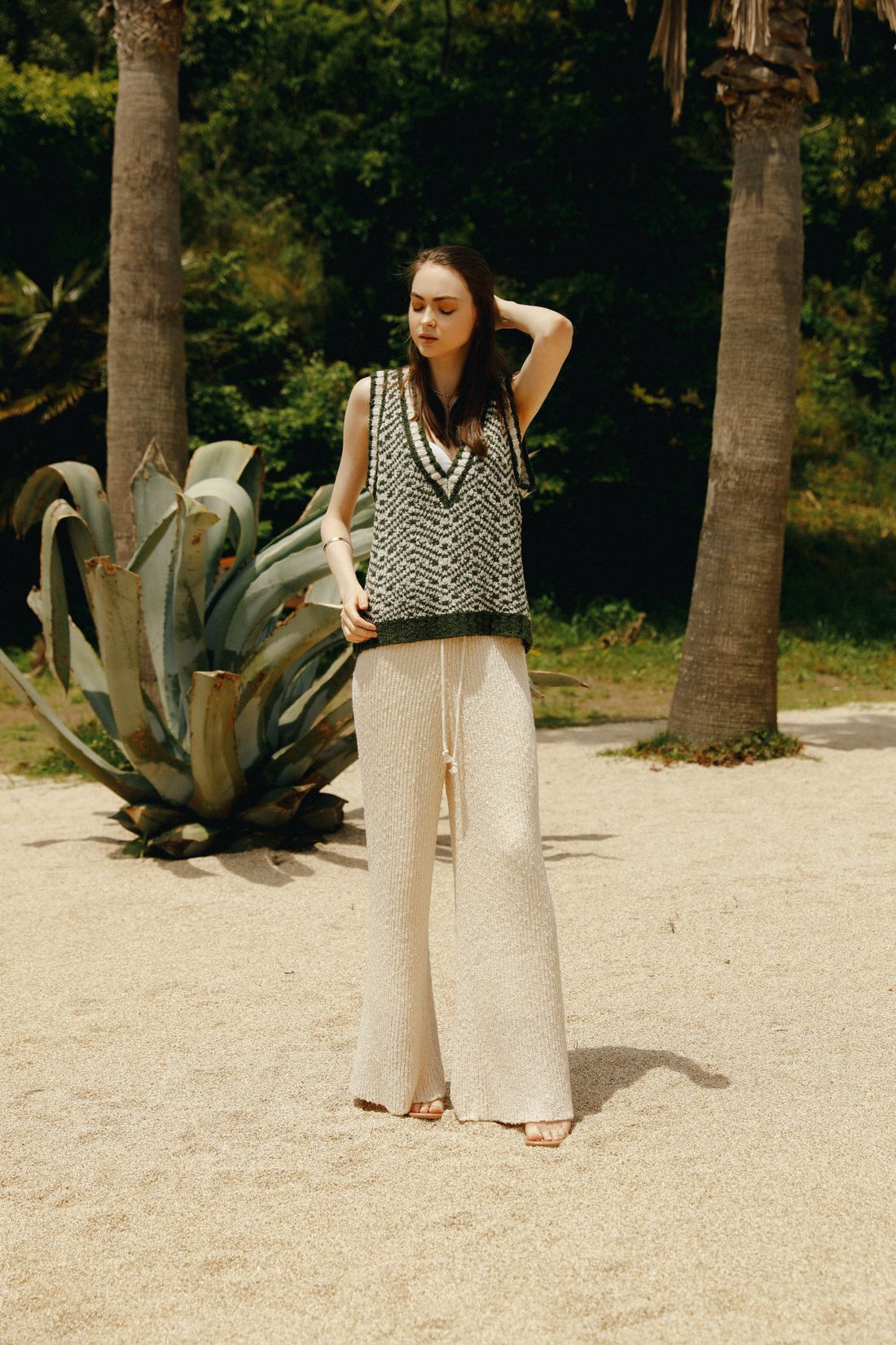 knit loose pants with satin petticoat