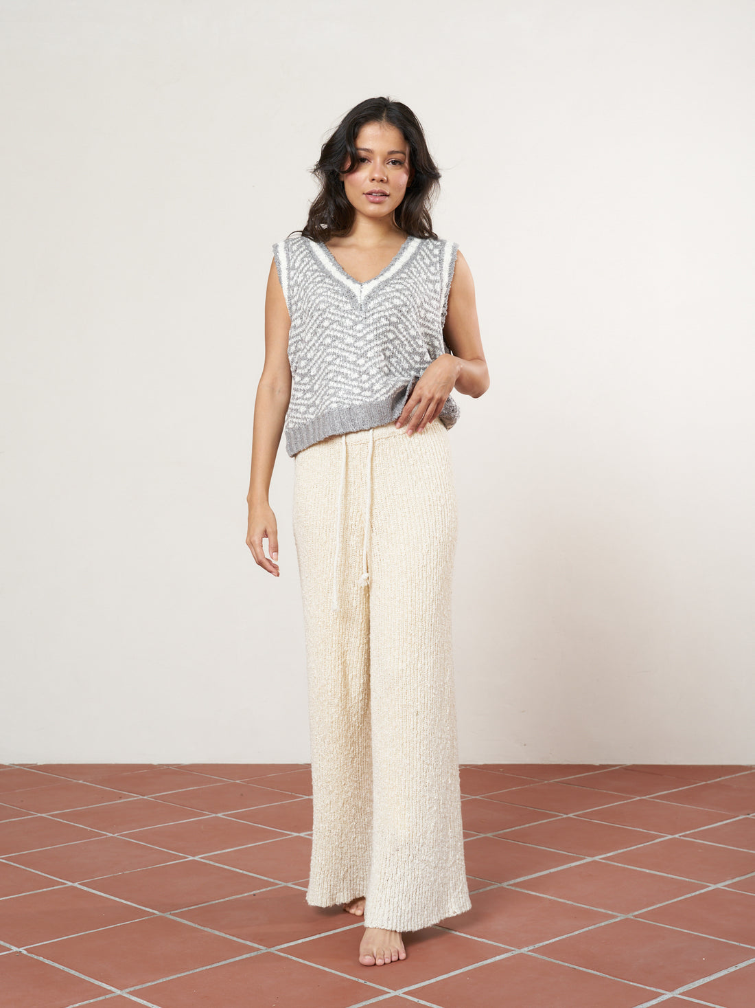 knit loose pants with satin petticoat